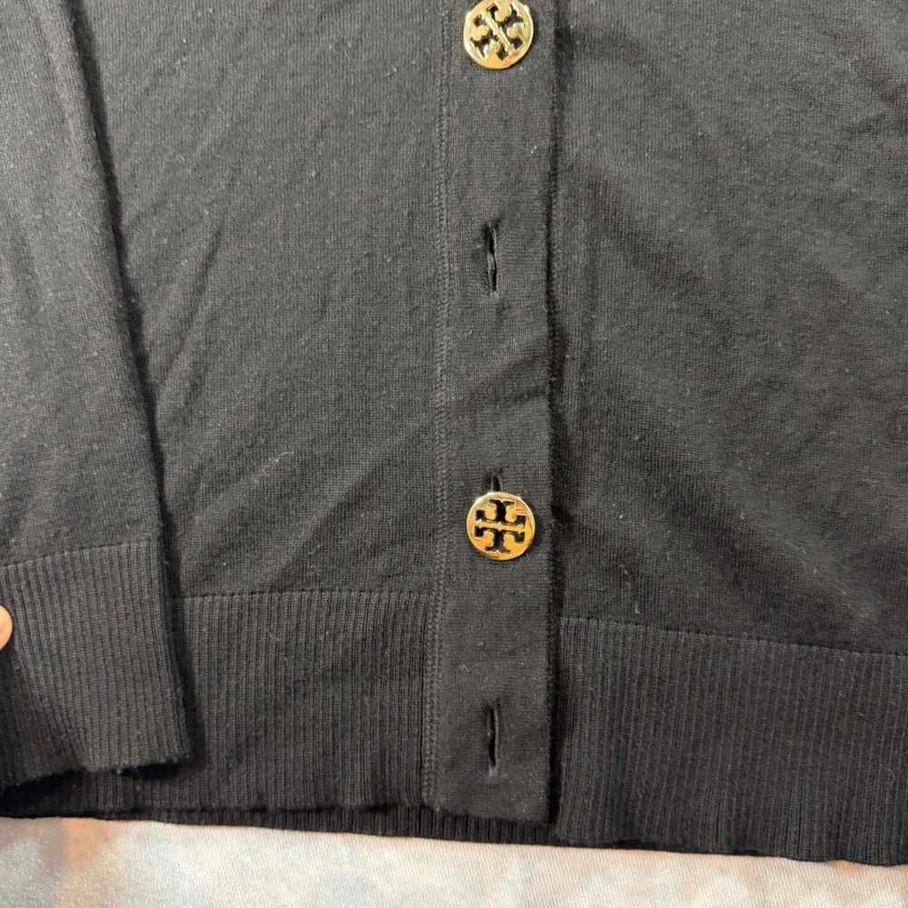 Tory Burch Cardigan Women S Black Fair Merino Wool Gold Logo Buttons Missing